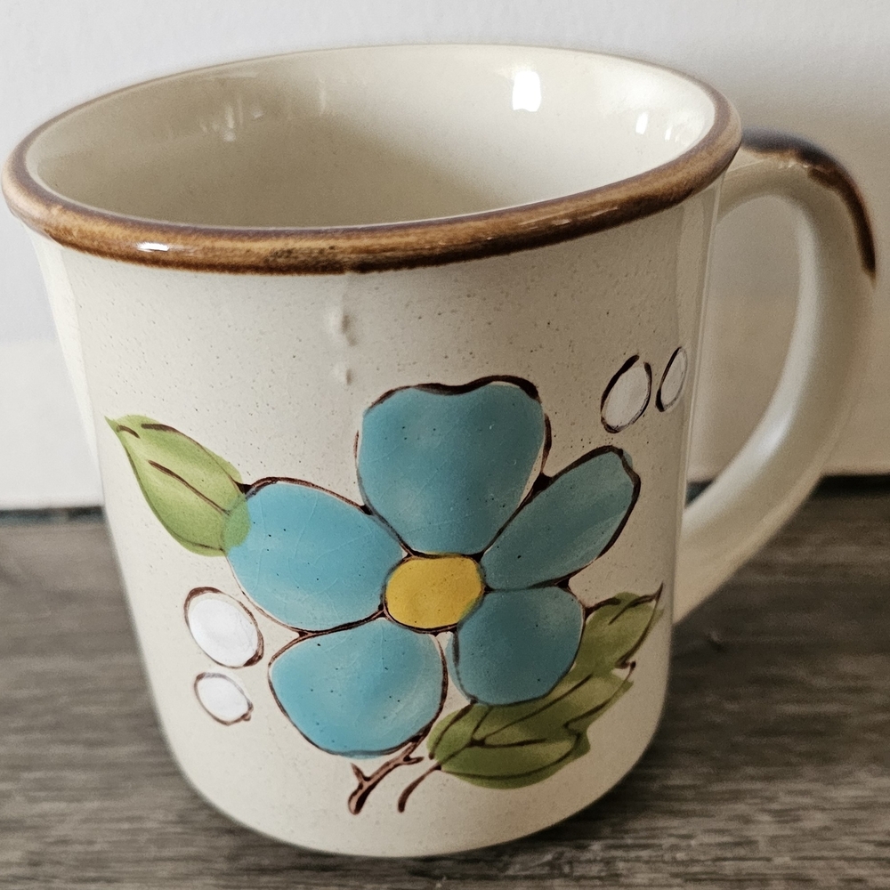 Floral Blue and Cream Mug Vintage Coffee Cup